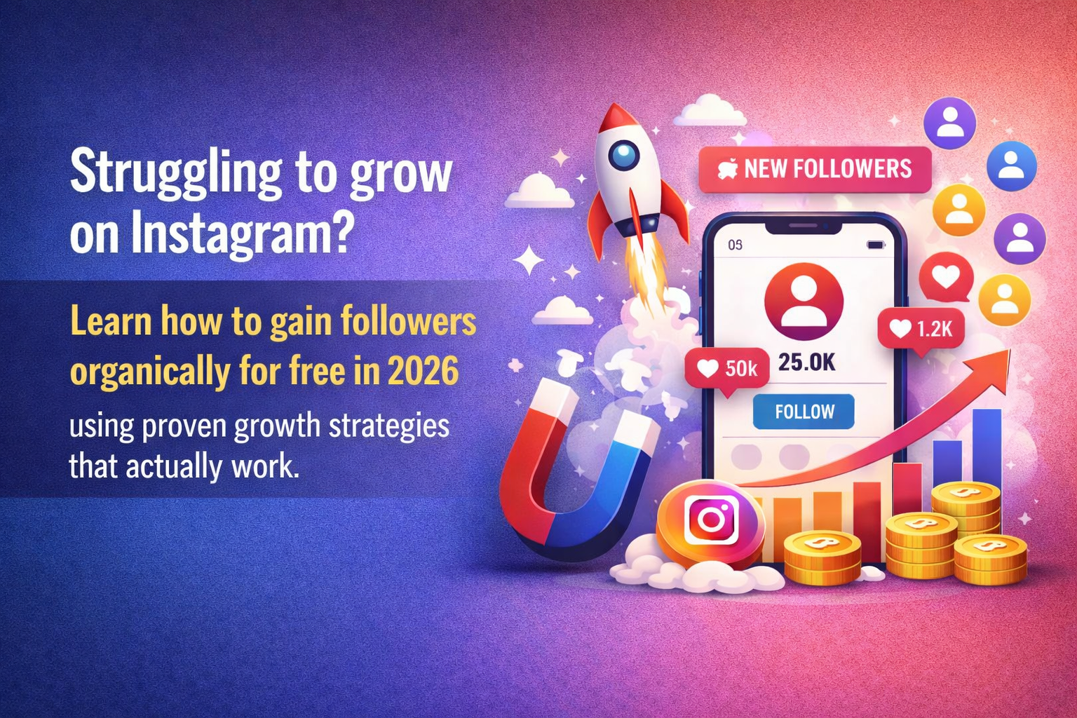 Struggling to grow on Instagram? Learn how to gain followers organically for free in 2026 using proven growth strategies that actually work.